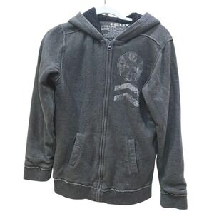 Boys HELIX Graphic Zip Up Gray Hoodie Sweatshirt‎ Jacket Lined SZ Extra Large